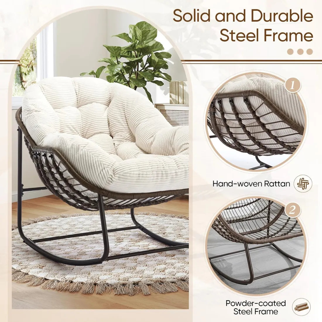 Cozy Rocking Egg Chair – Extra Wide Deep Seat for Napping & Lounging